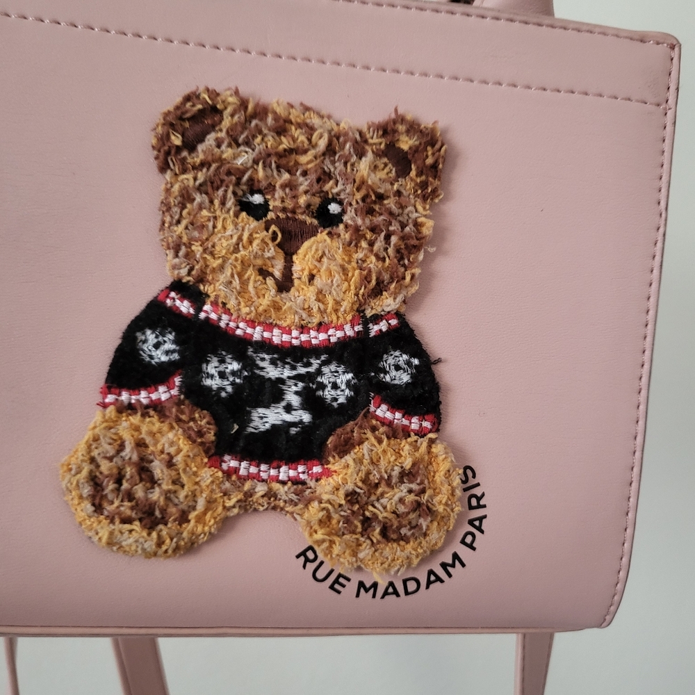 Rue Madam Baby Pink Teddy Bear Mini Tote Top Handle Crossbody - Picture 2 of 7